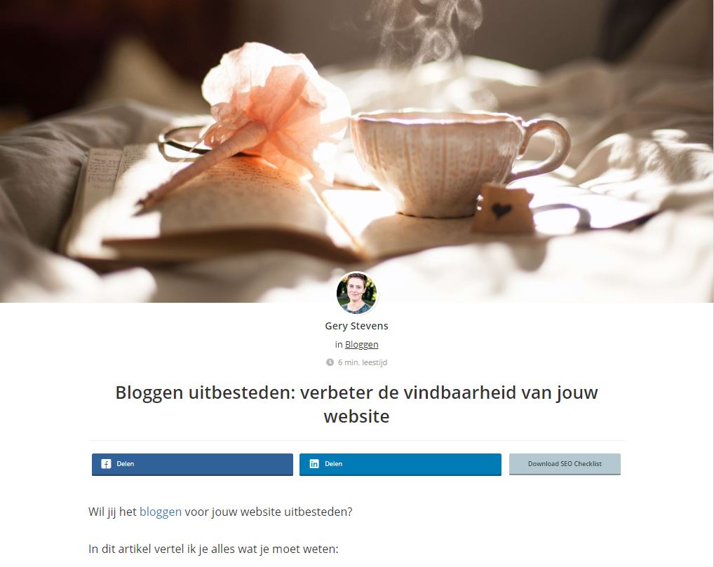 Screenshot blog over belang  bloggen online marketing