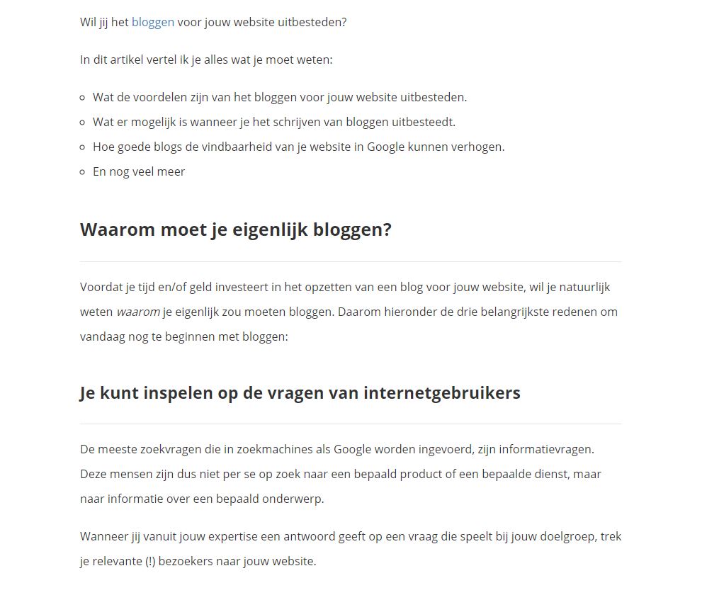 Screenshot blog over belang  bloggen online marketing