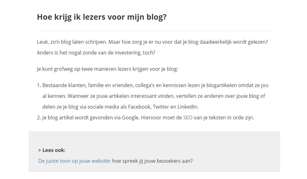 Screenshot blog over belang bloggen in online marketing