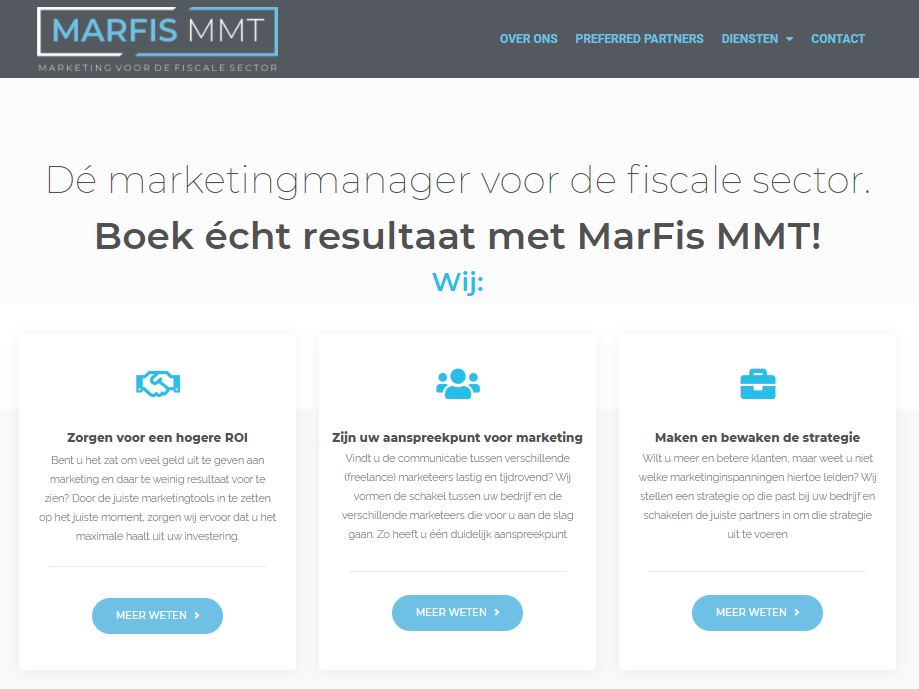 screenshot webpagina homepage marketingbureau Marfis MMT